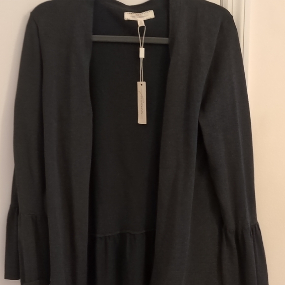 Elegant Charcoal Open Front Cardigan - Picture 1 of 5